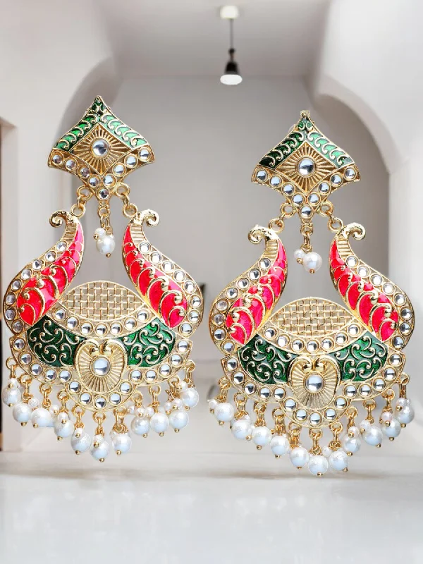 Beaded tassel earrings-Multi Colour Gold Plated Meenakari Pearl Cluster Earring Set, Indian Jewelry