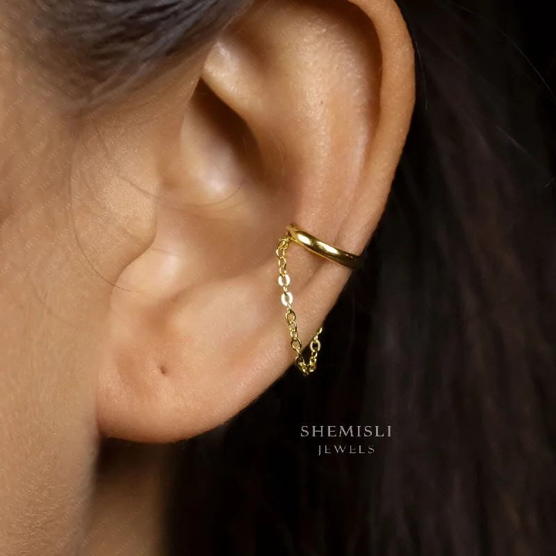 Two-tone earrings-Chain Ear Cuff, Conch Cuff, Earring No Piercing is Needed, Unisex, Gold, Silver SHEMISLI - SF059