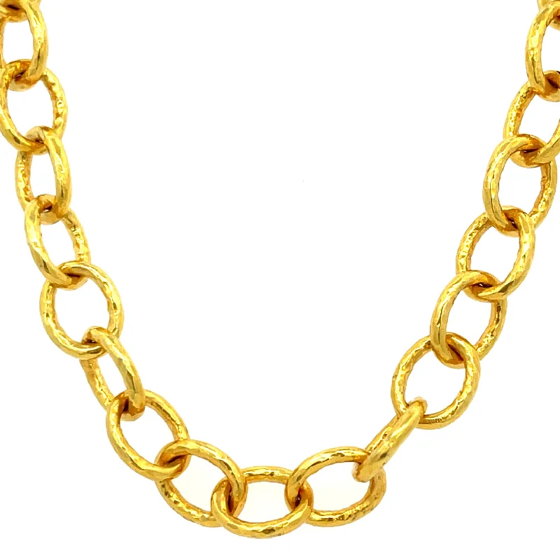 Frosted bead necklaces-Oval Hammered Link Necklace