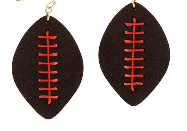 Aged gold earrings-Red and Black Leather Football Sport Earrings