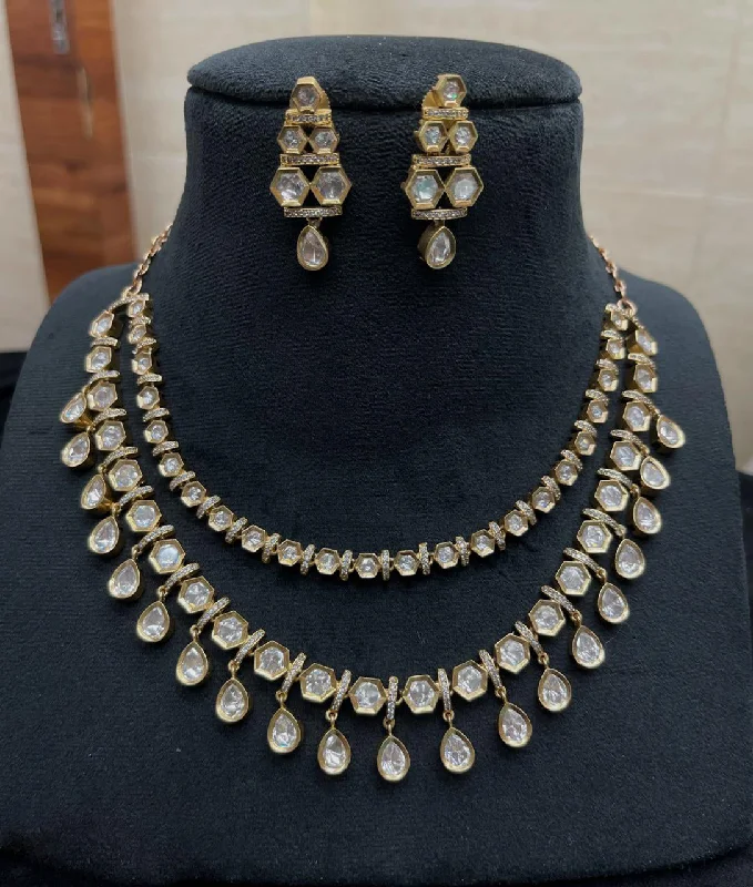 Natural pearl earrings-Indian Layered Statement AD Necklace Earrings Set, Indian CZ Statement Jewelry Set, Pakistani AD Necklace Set, Bridal AD Jewelry Set, Bollywood Layer AD Jewelry Set