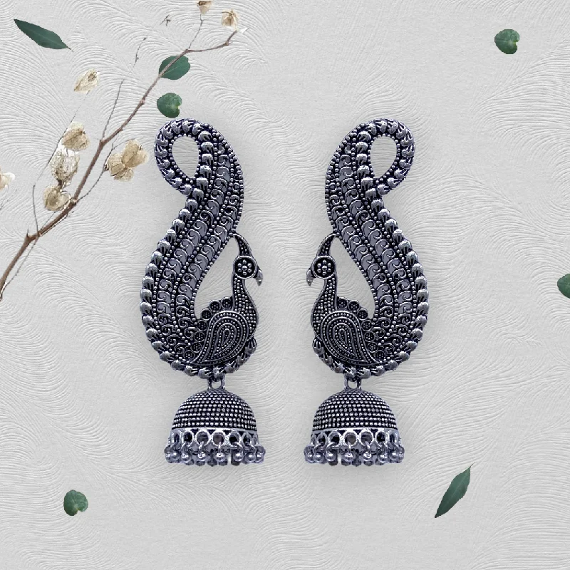 Thin gold rings-Peacock Head with Small Zumkhi Oxidized Earring