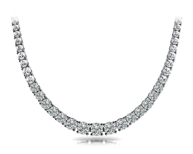 Triple-layer necklaces-White Gold Graduated Diamond Tennis Necklace (15 ctw)