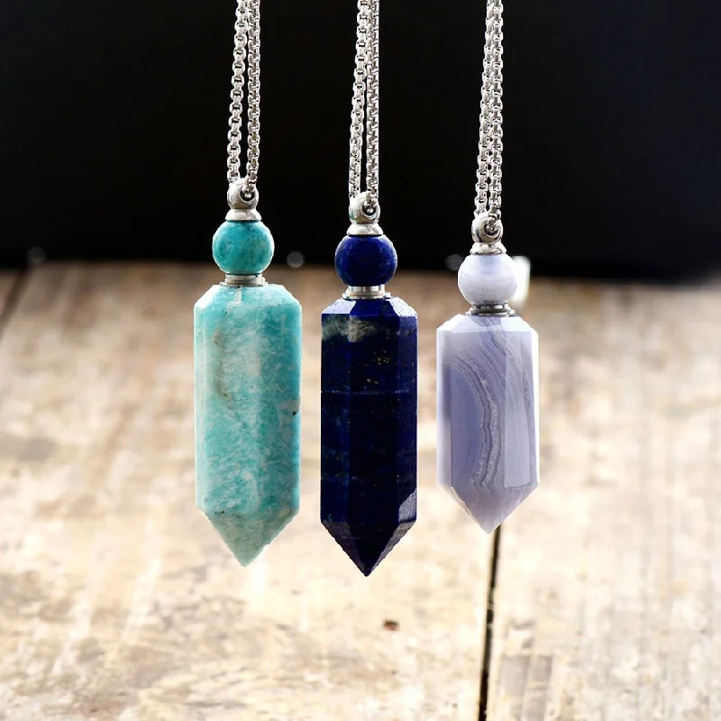 Avant-garde necklaces-Calming Essential Oil Diffuser Gemstone Pendant