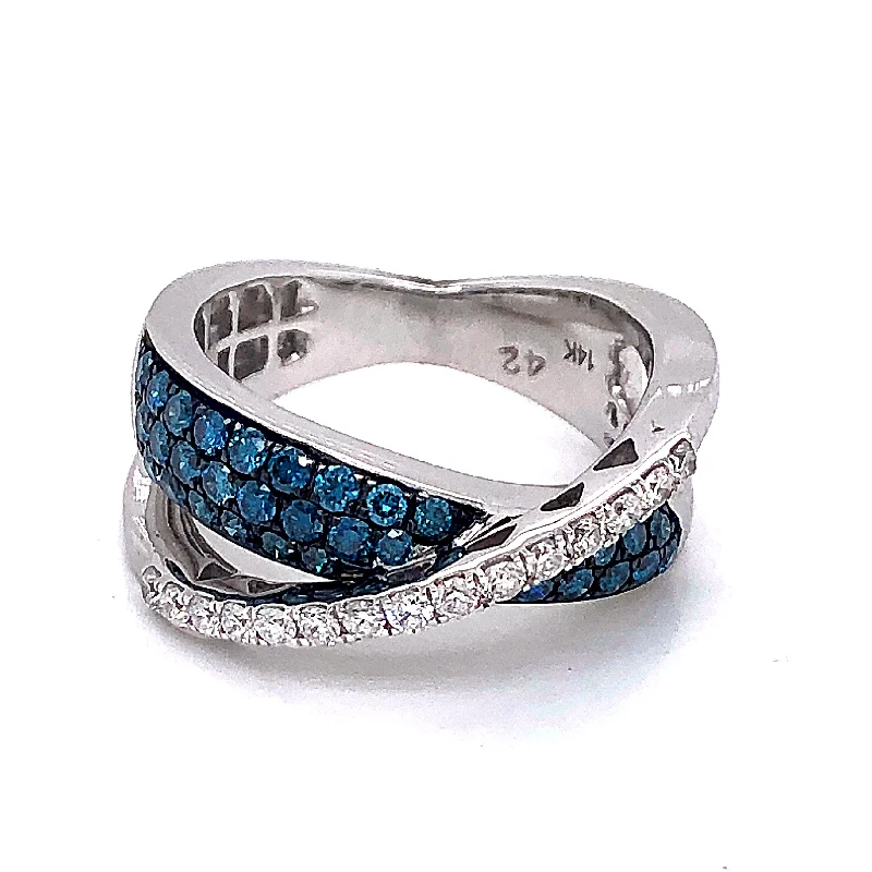 Wide stone rings-Blue Diamond Crossover Ring