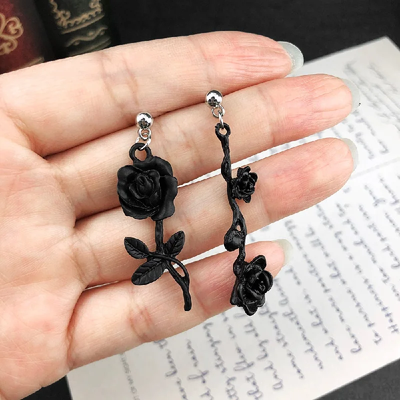 Giant hoop earrings-Jewelry Rose Ear Stud Unglazed Black Asymmetry Dangle Earring