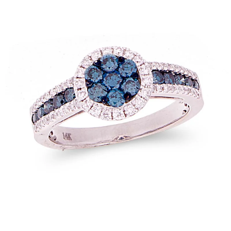 Ornate accent rings-Blue Diamond Round Cluster Ring