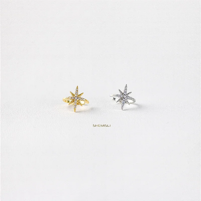 Triple-tier earrings-Starburst Ear Cuff, Star Conch Cuff, Earring No Piercing is Needed, Gold, Silver SHEMISLI - SF035