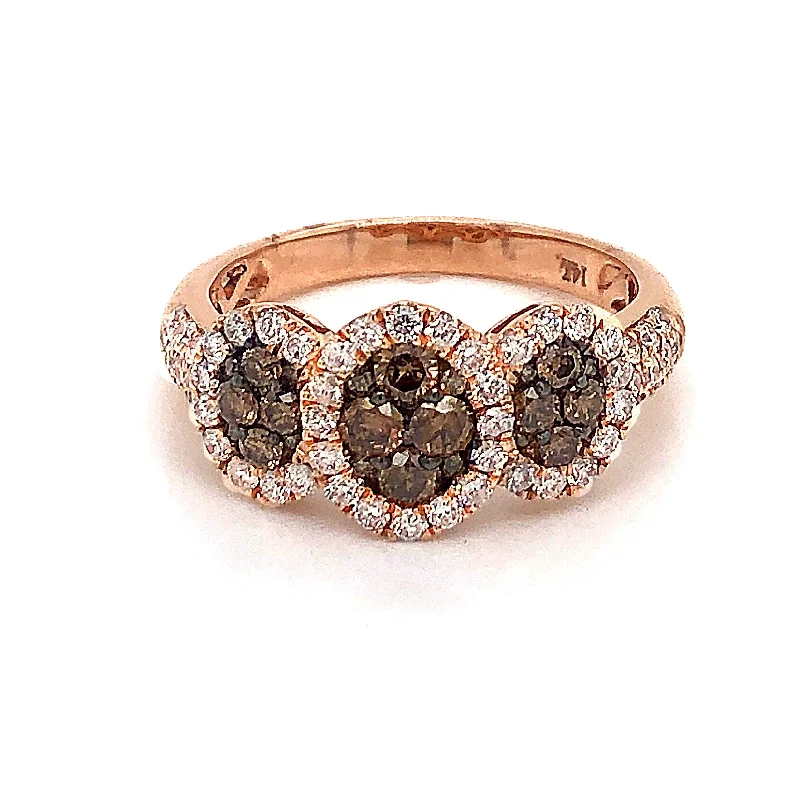 Ethnic bead rings-Choco Diamond 3 Oval Cluster Halo Ring