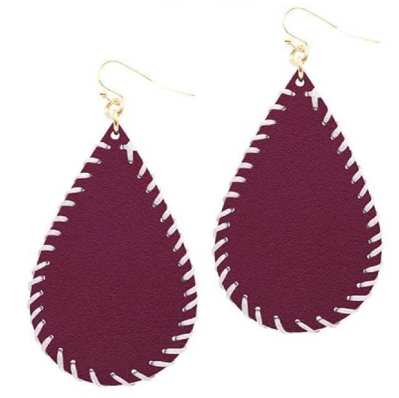 Stacked drop earrings-College Football Leather Sport Earrings (drop) Maroon and White