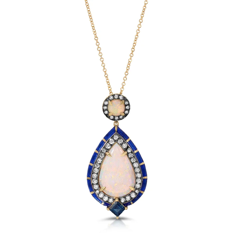 Oversized gem necklaces-Opal and Enamel Pendant Necklace