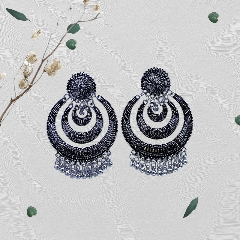 Monthly birthstone rings-Triple Layered Chandbali Oxidized Earring