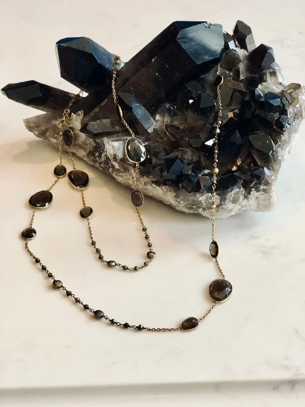 Curled wire necklaces-Smoky Quartz Station Necklace