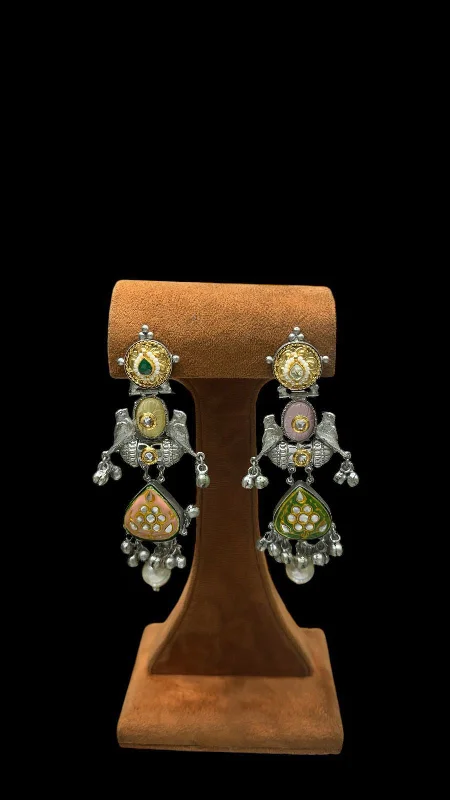 Sun phase earrings-Ethnic Styles Inspired Earrings The design suggests a mix of tribal and Kundan influences combined with jhumka-like elements