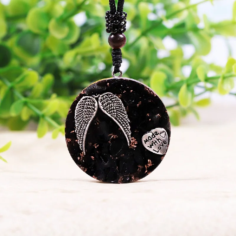 Woven chain necklaces-Obsidian Angel Wing & Heart Healing Pendant