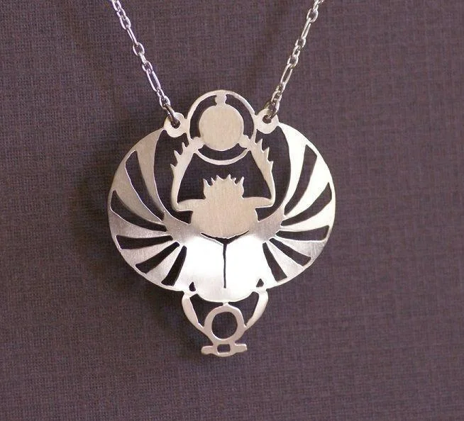 Threaded lace necklaces-Handcut Winged Scarab Pendant Necklace