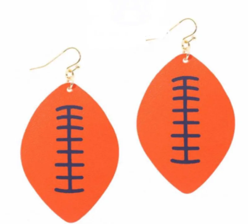 Stone cluster earrings-College Football Leather Sport Earrings Orange and Navy