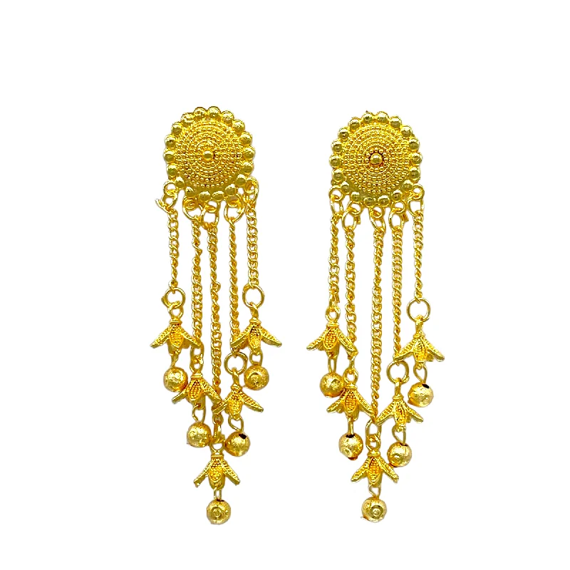 Ethnic bead rings-Gold circular studded Earring with gold chain tassel and small zumkhi