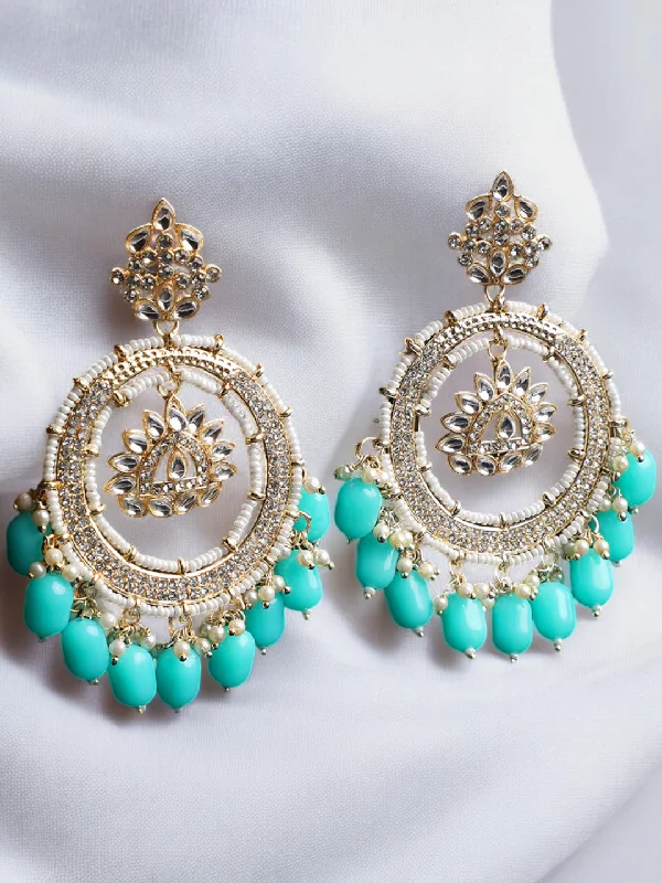 Anchor theme earrings-Meenakari Indian Gold Plated Jhumkas, Kundan Pearl beaded Earring Set