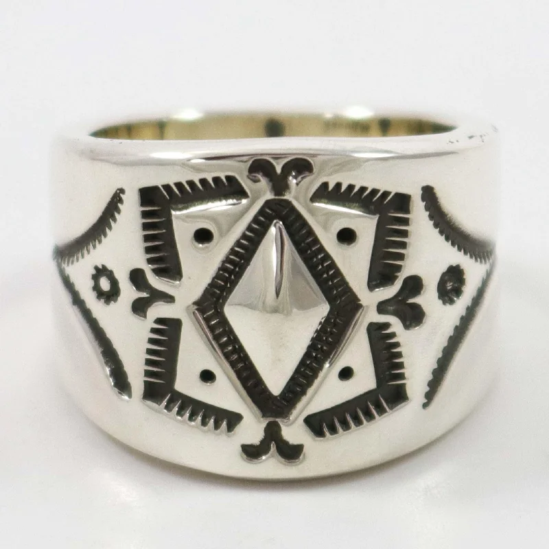 Zigzag style rings-Stamped Silver Ring