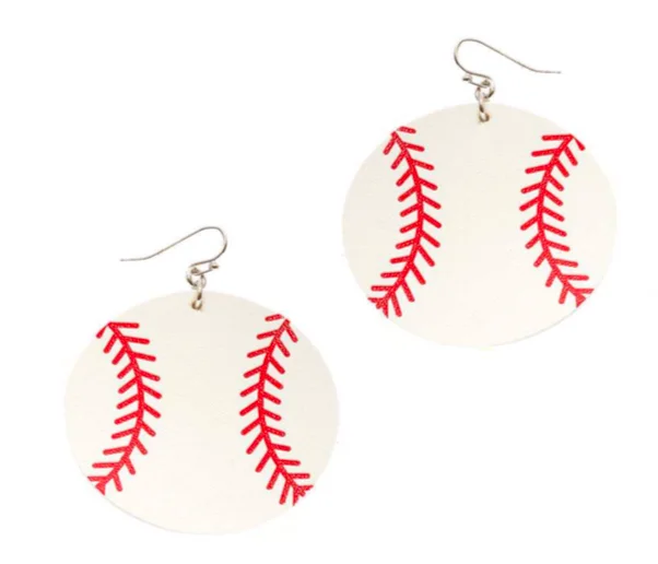 Plush satin earrings-Baseball Leather Sport Earrings (Round)