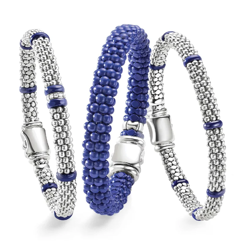 Flexible bangle bracelets-Blue Caviar Ultramarine Ceramic Station Caviar Bracelet Gift Set