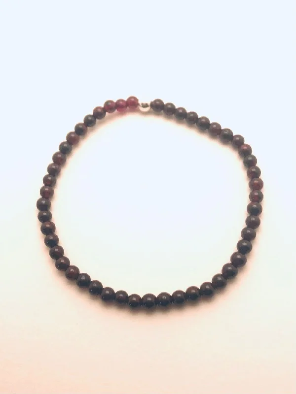 Rattan weave bangles-Garnet smooth round Sterling Bead Bracelet