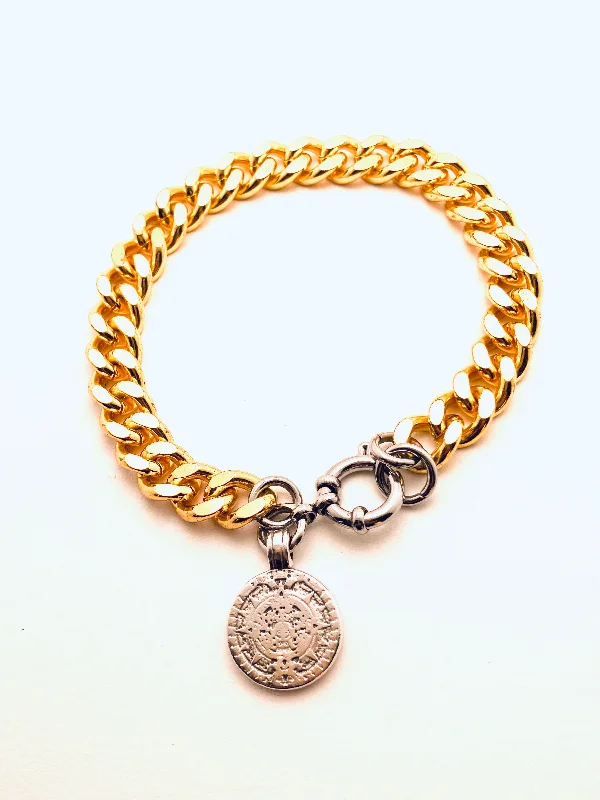 Oversized cuff bangles-Gold/Silver Coin Bracelet