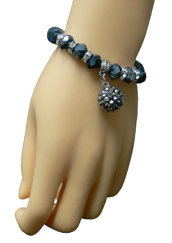 Wide chain bracelets-Bracelet49met Bella Elastic sparkly Crystal Bracelet in Metallic Gray, Silver, Crystal 0049met