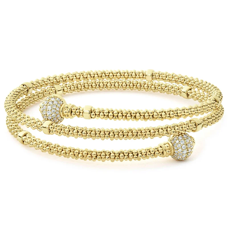 Stone layer bracelets-Caviar Gold 18K Gold Wrap Diamond Bracelet