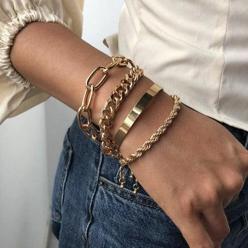 Large gem bracelets-Golden Chain Bracelets