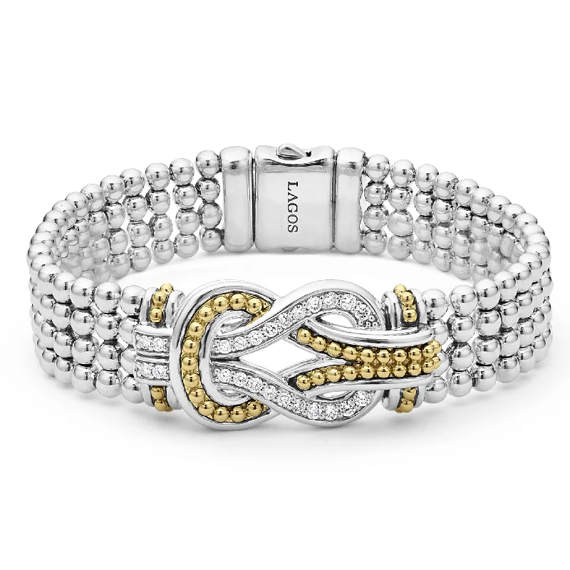 Radiant star bracelets-Newport Two-Tone Knot Diamond Statement Bracelet