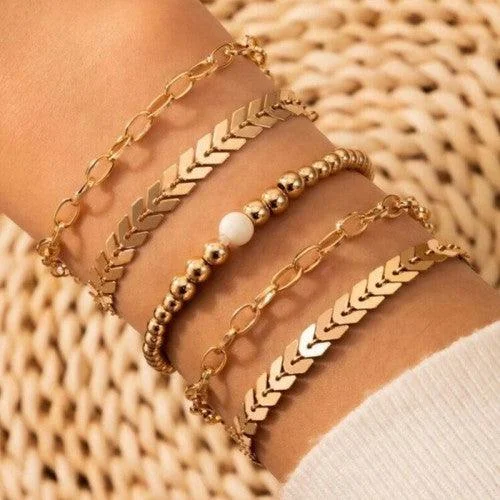 Arabic tile bracelets-Set Of 5 Wrap Around Golden Bracelets