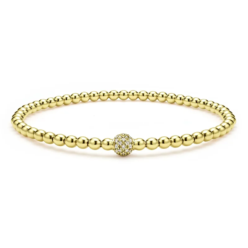 Curled wire bangles-Caviar Gold 18K Gold and Diamond Bead Bracelet | 3mm