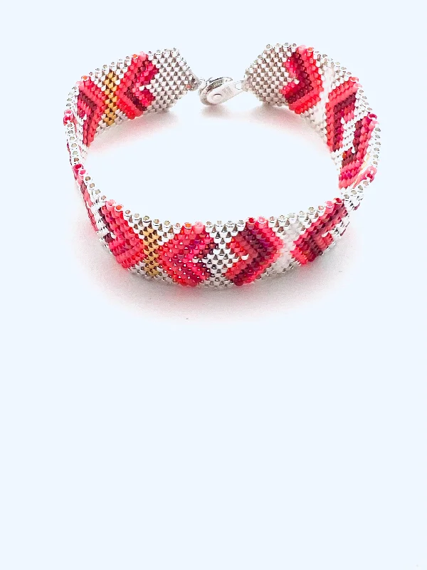 Stacked link bracelets-Butterfly Bracelet, Silver and Red