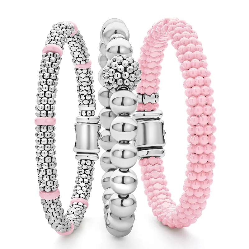 Glittering diamond bangles-Pink Caviar Ceramic Caviar Beaded Bracelet Gift Set