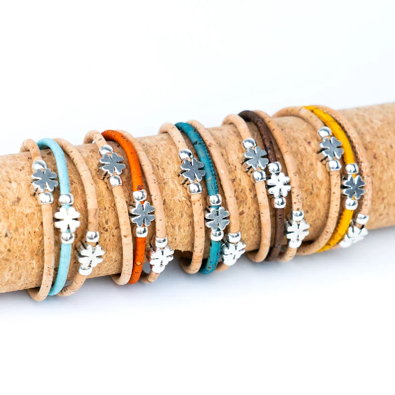 Curled wire bangles-Colored cork thread Handmade  Cork Bracelet for women ,women's bracelets BR-458-MIX-5