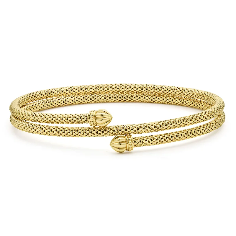 Bead trim bangles-Signature Caviar 18K Gold Double Wrap Bracelet