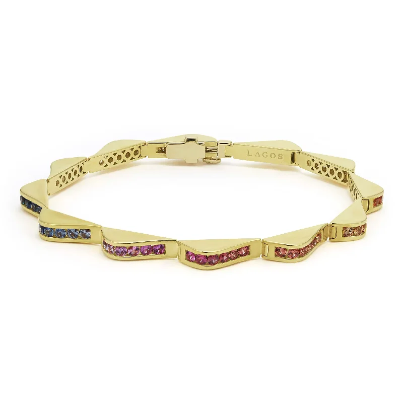 Woven cord bracelets-Studio 18K Gold Mix Sapphire Link Wave Bracelet