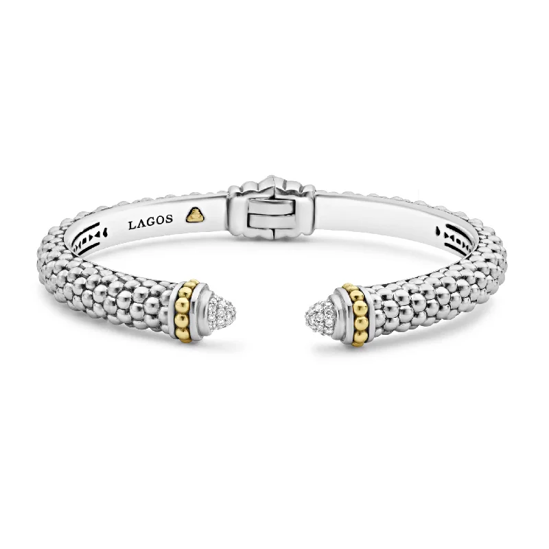 Sleek link bracelets-Caviar Lux Diamond Cuff Bracelet | 8mm