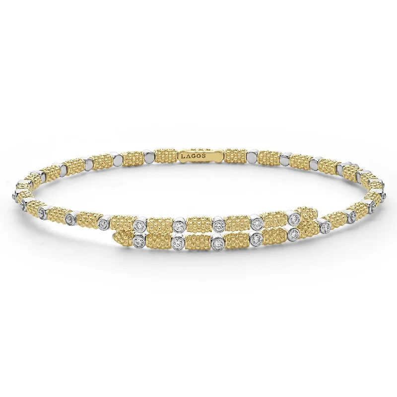 Ethnic weave bangles-Signature Caviar 18K Gold and Diamond Superfine Cuff Bracelet