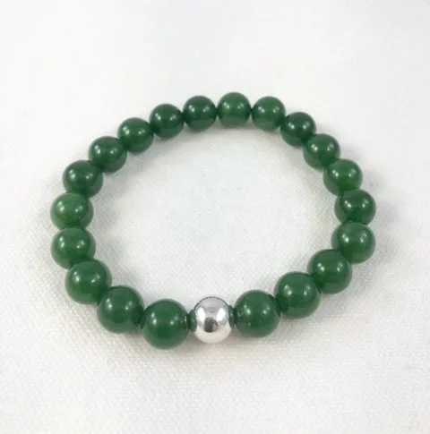 Natural form bracelets-Men's Bracelet, Green Jade with Sterling Silver Bead