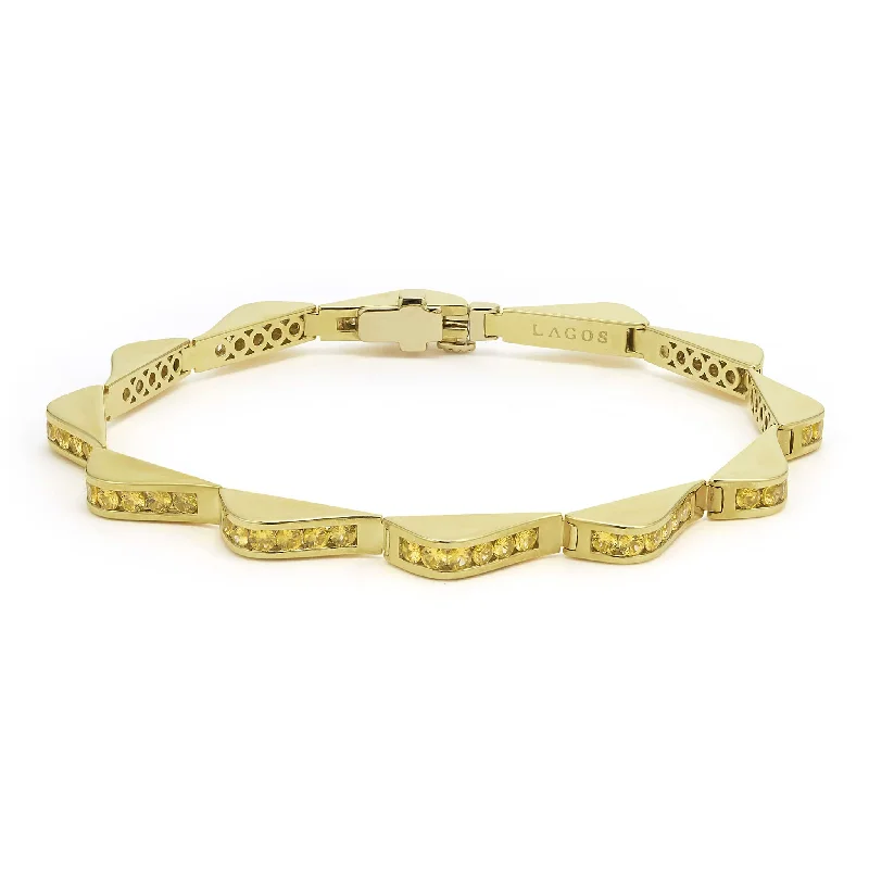 Frosted bead bracelets-Studio 18K Gold Yellow Sapphire Link Wave Bracelet