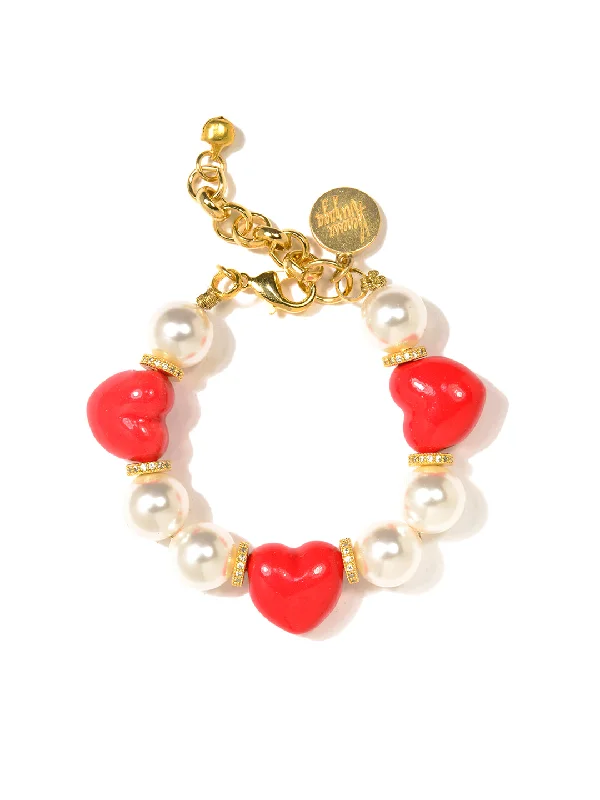 Dark gothic bracelets-HEART TO HEART PEARL BRACELET