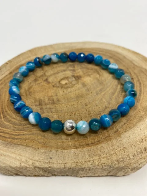 Textured metal bangles-Blue Fire Agate Faceted Bracelet