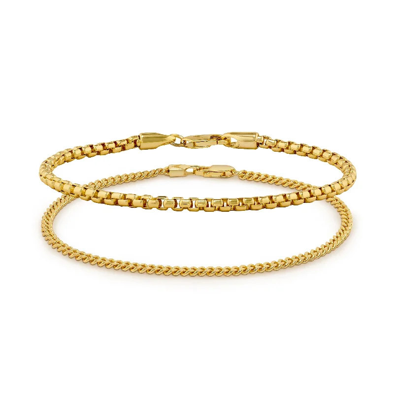 Bird feather bangles-Chain Bracelet Set - Gold