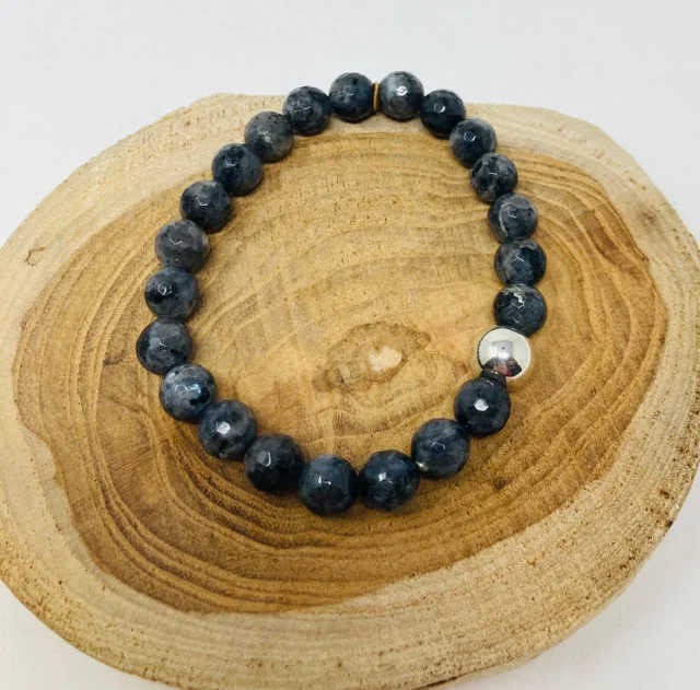 Custom word bracelets-Faceted Larvikite Bracelet