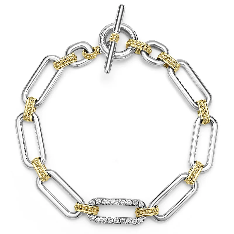 Retro deco bangles-Signature Caviar Two-Tone Diamond Link Bracelet