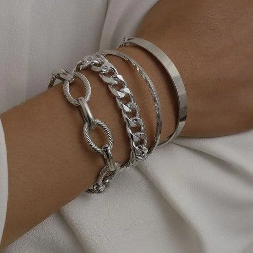 Plush satin bracelets-Silver Plated Chain Bracelet Combo