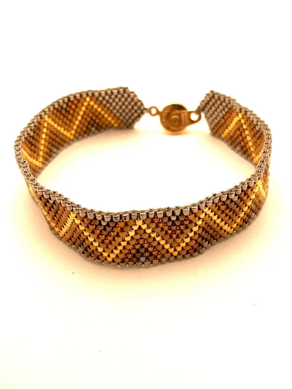 Threaded lace bangles-Beaded Chevron Bracelet, Gold